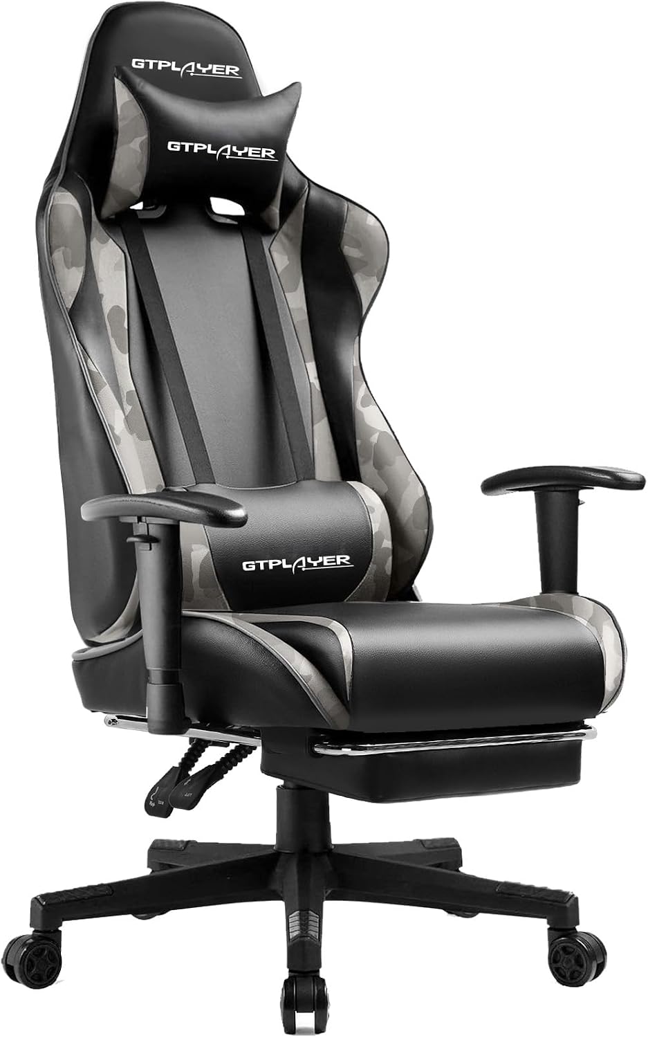 GTPLAYER Gaming Chair with Footrest, Ergonomic Computer Game Desk Chair, Reclining Gaming Chair Seat Height Adjustment, Swivel Rocker with Headrest and Lumbar (Camouflage)