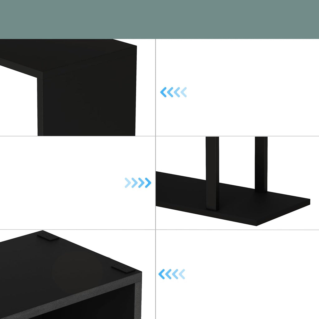 Yusong S Shaped Bookshelf, Modern Geometric Bookcase, 6-Tier Black Display Case Book Shelf