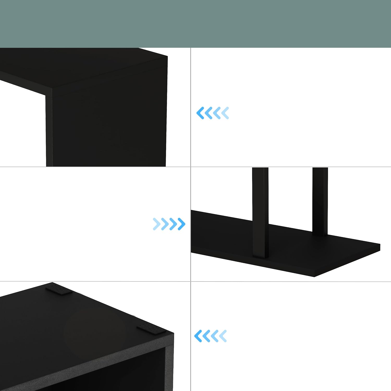 Yusong S Shaped Bookshelf, Modern Geometric Bookcase, 6-Tier Black Display Case Book Shelf