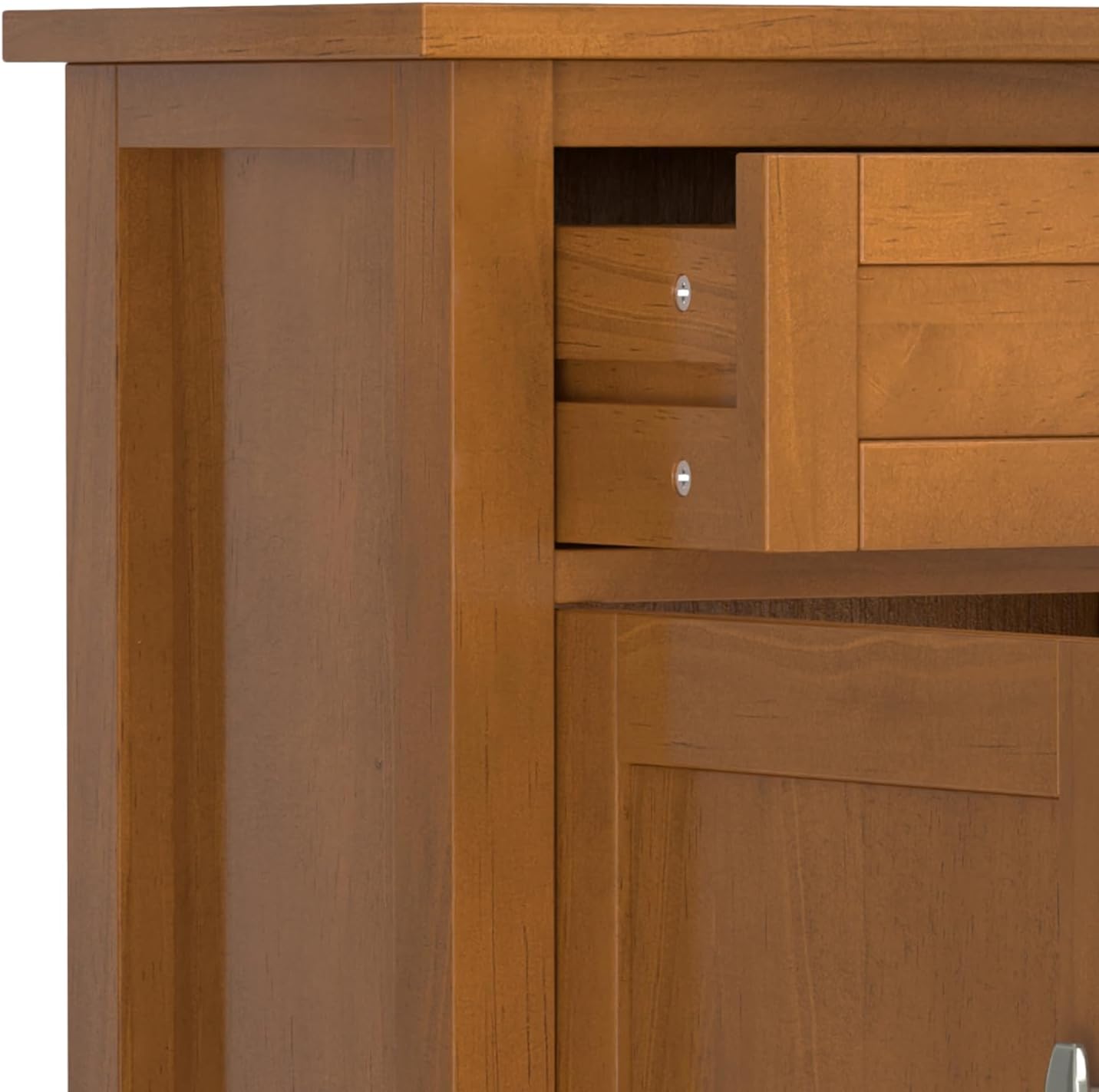 SIMPLIHOME Warm Shaker Storage Cabinet - 36 inch Wide Solid Wood 2-Shelf Entryway Storage Cabinet in Light Golden Brown, Transitional Accent Cabinet for Entryway with Drawers and Adjustable Shelves