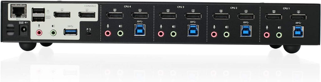 IOGEAR 4-Port Dual View DisplayPort KVMP Switch - 4K 60Hz - 2 DisplayPort In Per Channel - 2-Port USB 3.1 Hub 5Gbps - Keyboard Mouse Input - 7.1 HD Audio - Front Panel Selector - TAA Mac/Win - GCS1944