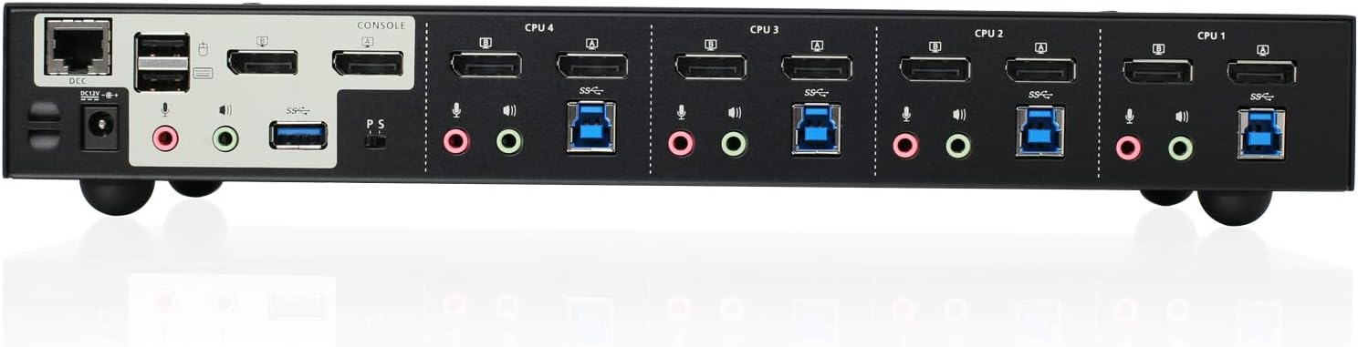 IOGEAR 4-Port Dual View DisplayPort KVMP Switch - 4K 60Hz - 2 DisplayPort In Per Channel - 2-Port USB 3.1 Hub 5Gbps - Keyboard Mouse Input - 7.1 HD Audio - Front Panel Selector - TAA Mac/Win - GCS1944