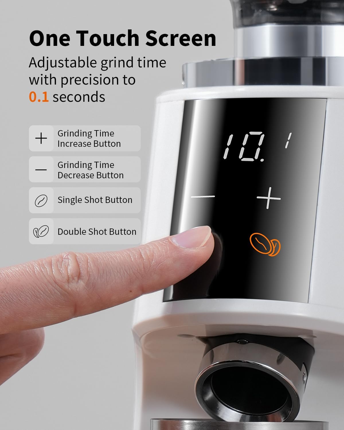 SHARDOR Professional 64mm Burr Coffee Grinder with 100 Grind Settings and All-Metal Chamber, Coffee Bean Grinder with Adjustable Electronic Timer and LED Display, Anti-Static,White