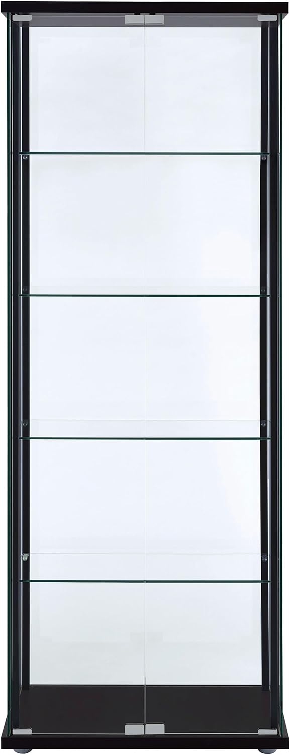 Coaster Home Furnishings - Delphinium - Glass - 4-Shelf Curio Cabinet with Wood Top and Base, Two Doors, and Chrome Hardware - Living Room - 64-Inch - Black - 950170