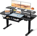 COMHOMA Electric Standing Desk with Drawers, 48 x 24'' Sit Stand up Desk with Monitor Stand, Laptop Stand, Height Adjustable Ergonomic Home Office Computer Desk with Memory Preset Controller (Black)