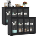 COSTWAY Buffet Sideboard with Storage, 2-Door Floor Cupboard with Sliding Tempered Glass Cabinet & Adjustable Shelf, Stackable Storage Cabinet for Kitchen, Entryway, Black (2)
