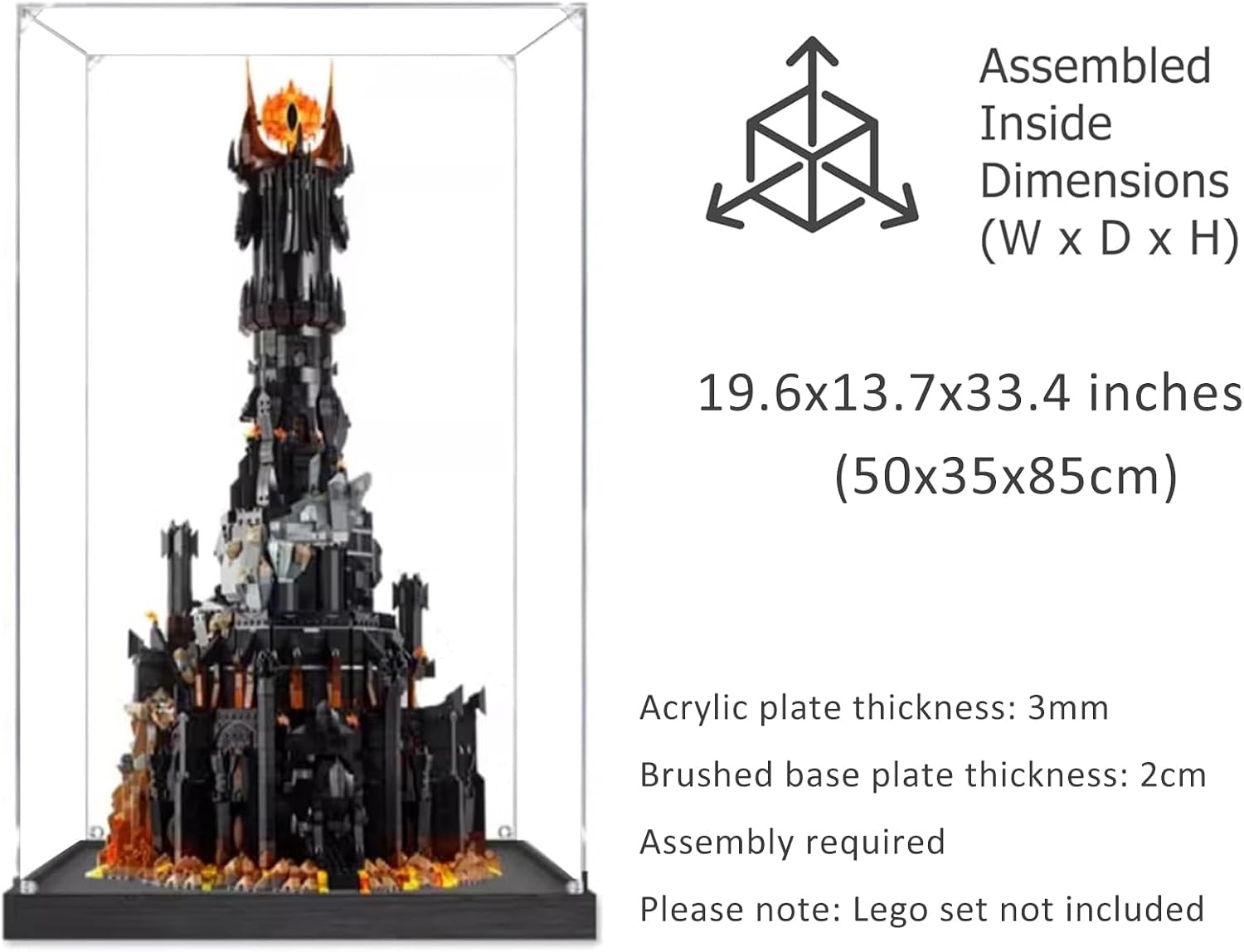 Acrylic Display Case Applies to Lego 10333 Lord of The Rings: Barad-Dûr, Dustproof, Gifts for Model Lovers (19.6X13.7X33.4 in),3mm