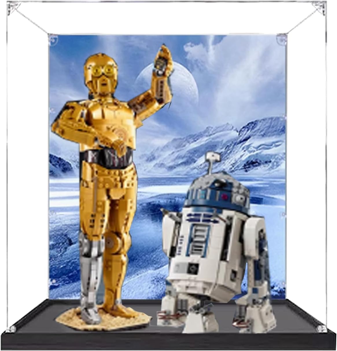 Acrylic Display case for Lego 75398+75379 c-3po/r2-D2 Robot Combination,Sturdy Storage Display Box 14.1 x 14.1 x 18.5 inches (excluding Models) (Option 1)