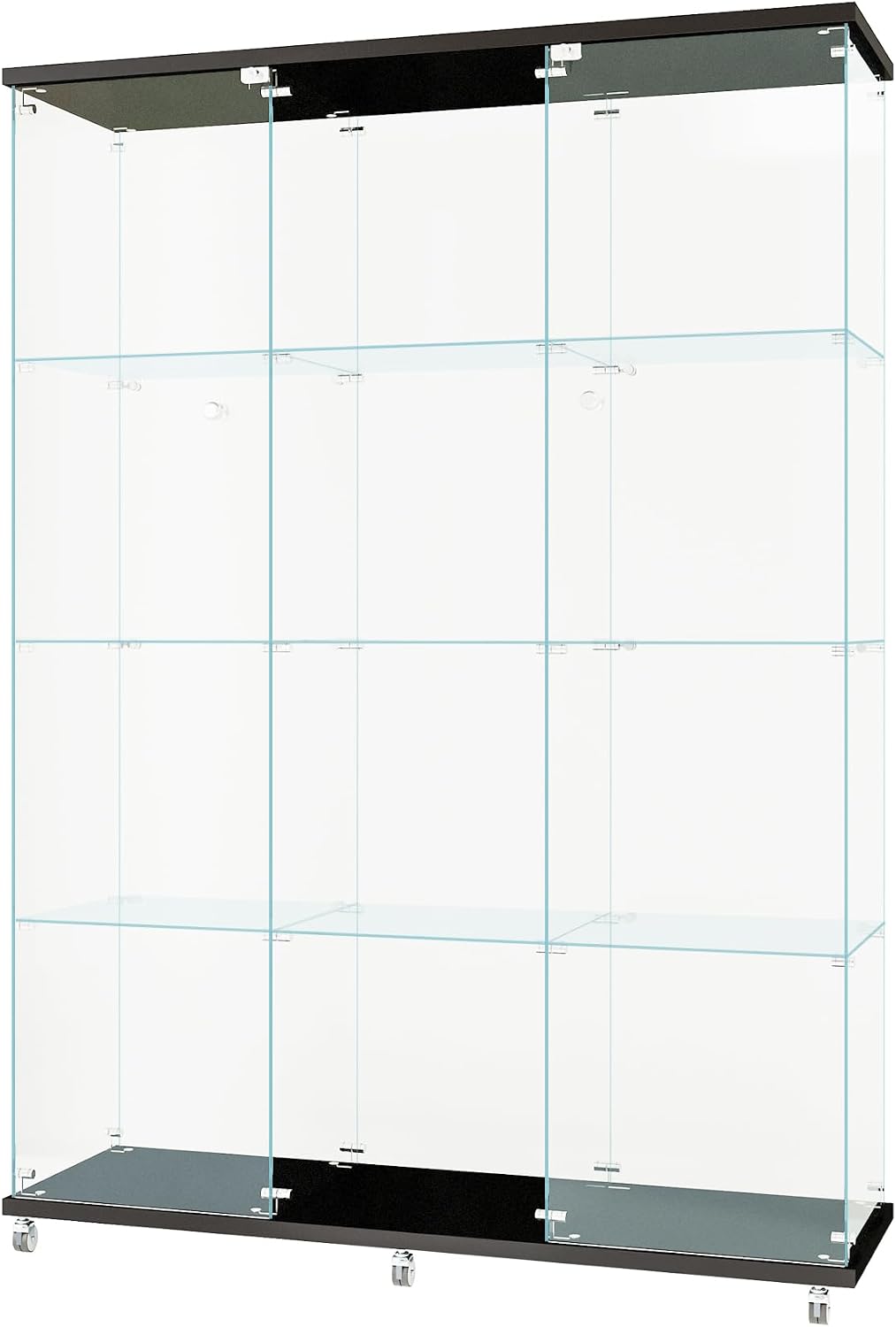Beauty4U Glass Display Cabinet with 12 Shelves, Extra Large 3 Columns 2 Doors Curio Cabinets for Living Room, Bedroom, Office, Black Floor Standing DIY Glass Bookshelf, Quick Installation