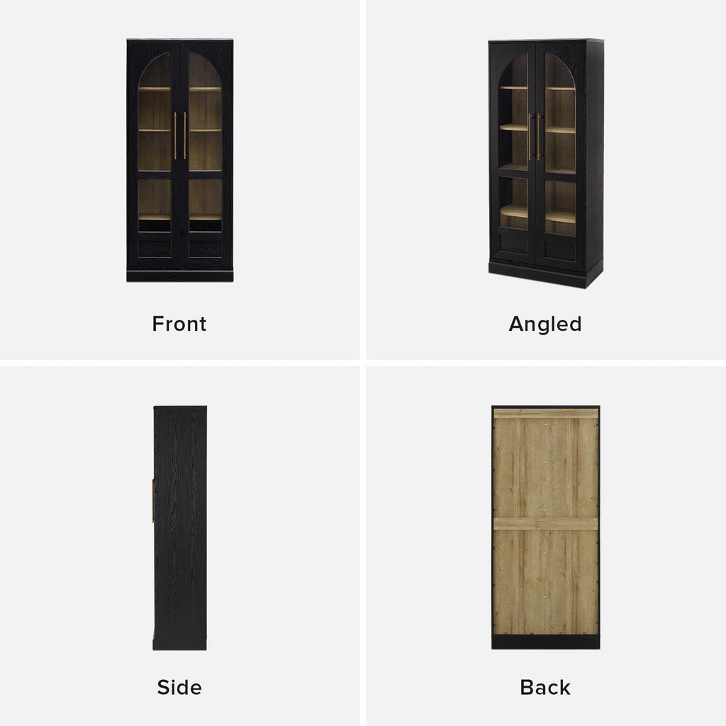 mopio Blake Tall Display Cabinet, Kitchen Buffet Pantry Cupboard, Trophy Display Case, Storage Cabinet Scratch Resistant Acrylic, Modern Farmhouse Curio Organizer (Black Oak Arched, Single)
