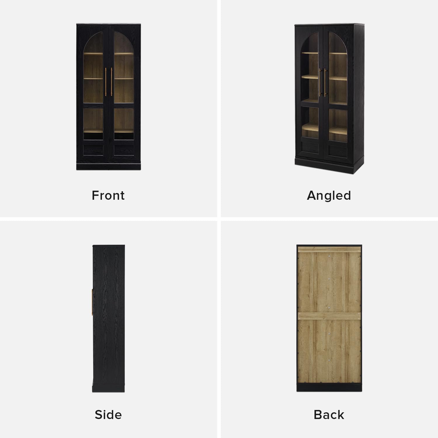 mopio Blake Tall Display Cabinet, Kitchen Buffet Pantry Cupboard, Trophy Display Case, Storage Cabinet Scratch Resistant Acrylic, Modern Farmhouse Curio Organizer (Black Oak Arched, Single)