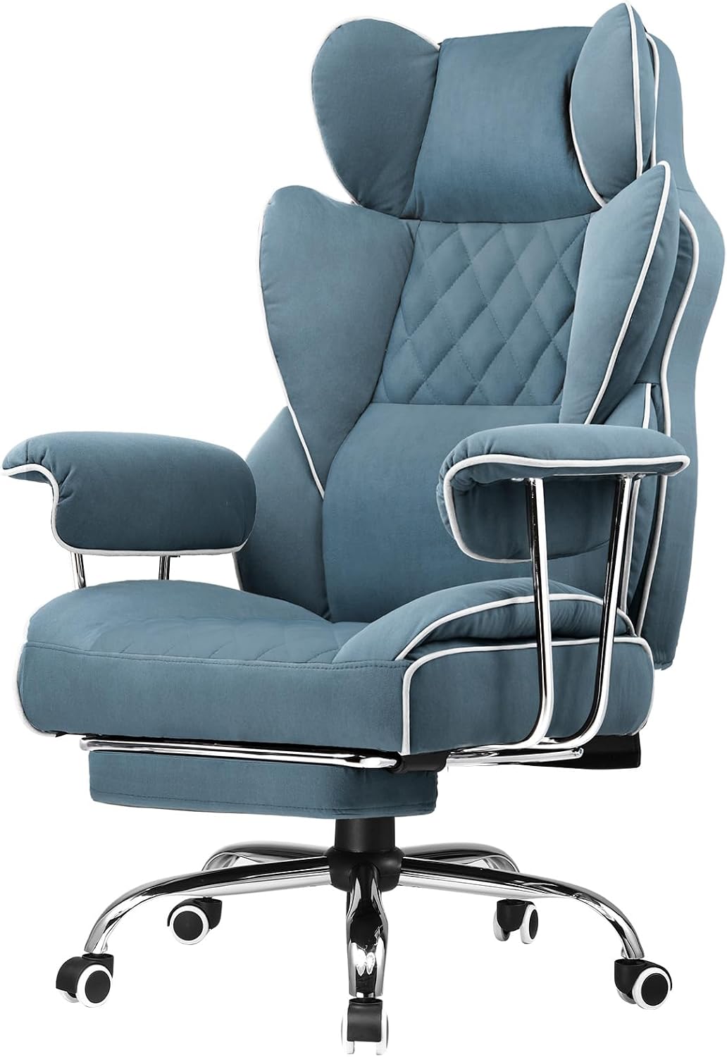 GTPLAYER Gaming Chair,Office Chair with Pocket Spring Lumbar Support, Ergonomic Comfortable Wide Office Desk Computer Chair with Outward Fixed Soft Armrests and Footrest (Fabric, Blue)