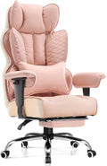 GTPLAYER Big and Tall Gaming Chair 400lbs Heavy Duty Office Chair with Foot Rest & Ergonomic Pocket Spring Lumbar Support, High Back 3D Saddle Shaped Cushion for Back Pain Relief, Pink