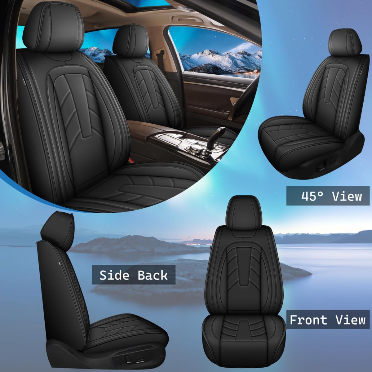 IKABEVEM 2PCS Front Leather Car Seat Covers Fit for Polestar Polestar 2 2022-2024 Waterproof and Anti Staining Auto Protector Car Seat Covers (Black)