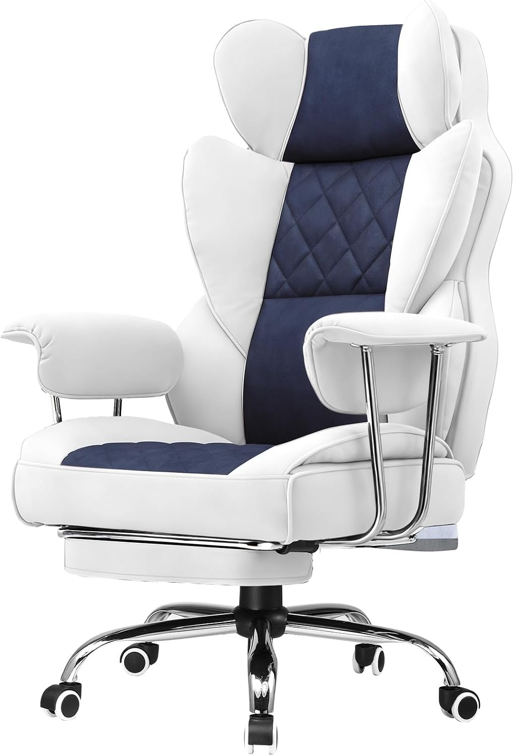 GTPLAYER Gaming Chair,Office Chair with Pocket Spring Lumbar Support, Ergonomic Comfortable Wide Office Desk Computer Chair with Outward Fixed Soft Armrests and Footrest (Fabric, Light Blue & White)