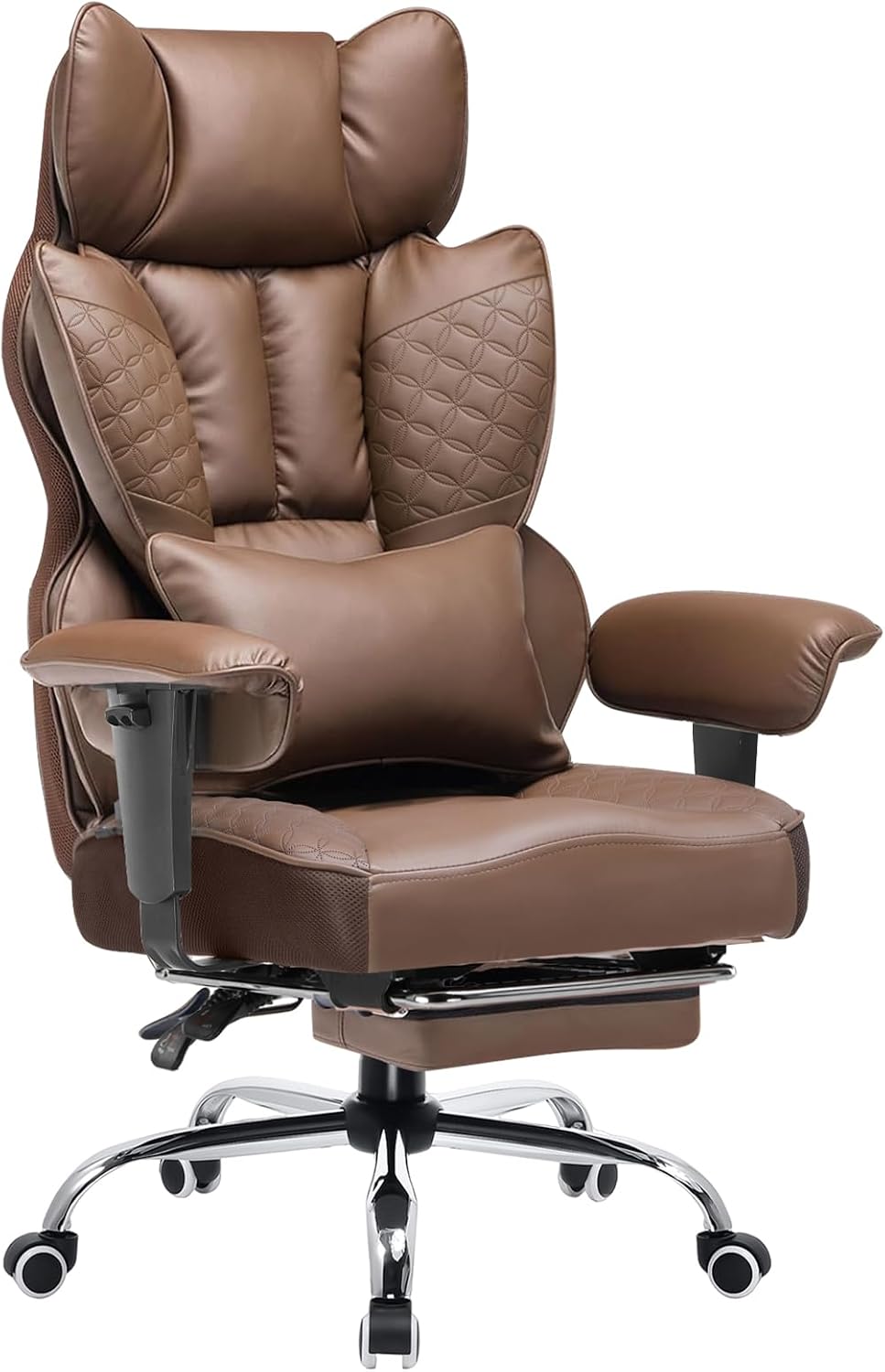 COMHOMA Big and Tall Office Chair Heavy Duty Wide Ergonomic Gaming Chair with Deluxe Embossing Designed Leather with Foot Rest,150°Reclining Adjustable Armrests Pocket Spring Back Support and Pillow