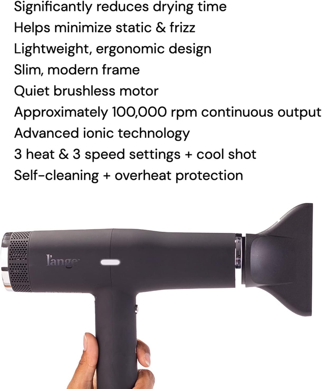L'ANGE HAIR Le Styliste Hair Dryer | Quiet Brushless Blow Dryer with Diffuser | 1875 Watts for 4X Faster Drying | Hairdryer with 3 Heat & Speed Settings | Best Hair Dryers for Blowouts
