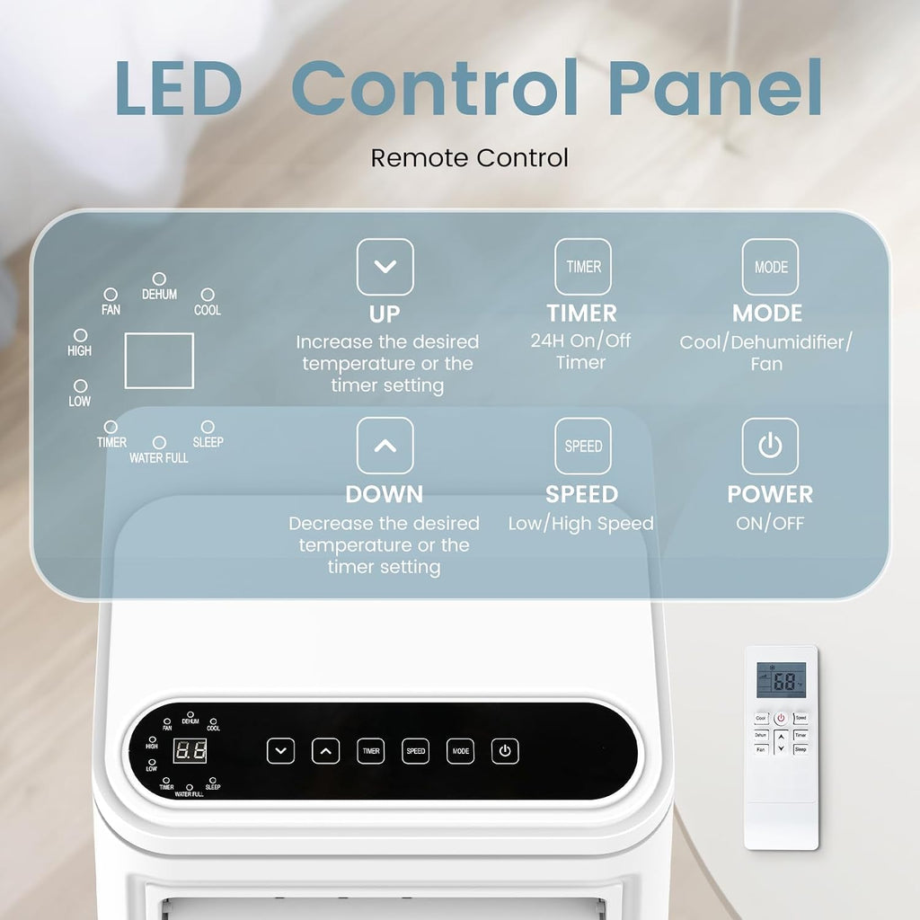 8000 BTU Portable Air Conditioners for Room up to 350 Sq. Ft, 3-in-1 Mini AC Unit for Bedroom with Dehumidifier & Fan Mode, Remote Control, Sleep Mode, 24H Timer