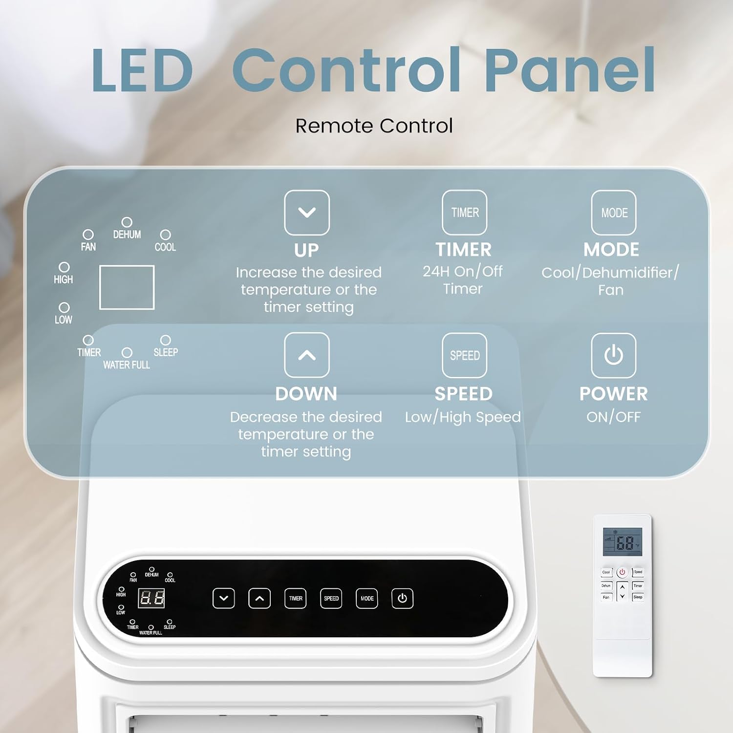 8000 BTU Portable Air Conditioners for Room up to 350 Sq. Ft, 3-in-1 Mini AC Unit for Bedroom with Dehumidifier & Fan Mode, Remote Control, Sleep Mode, 24H Timer