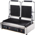 Commercial Panini Press with Grooved Grill, Sandwich Maker Machine, Electric Contact Grill Single, 1800W/3600W Indoor Grill, for Steaks,813A-110V