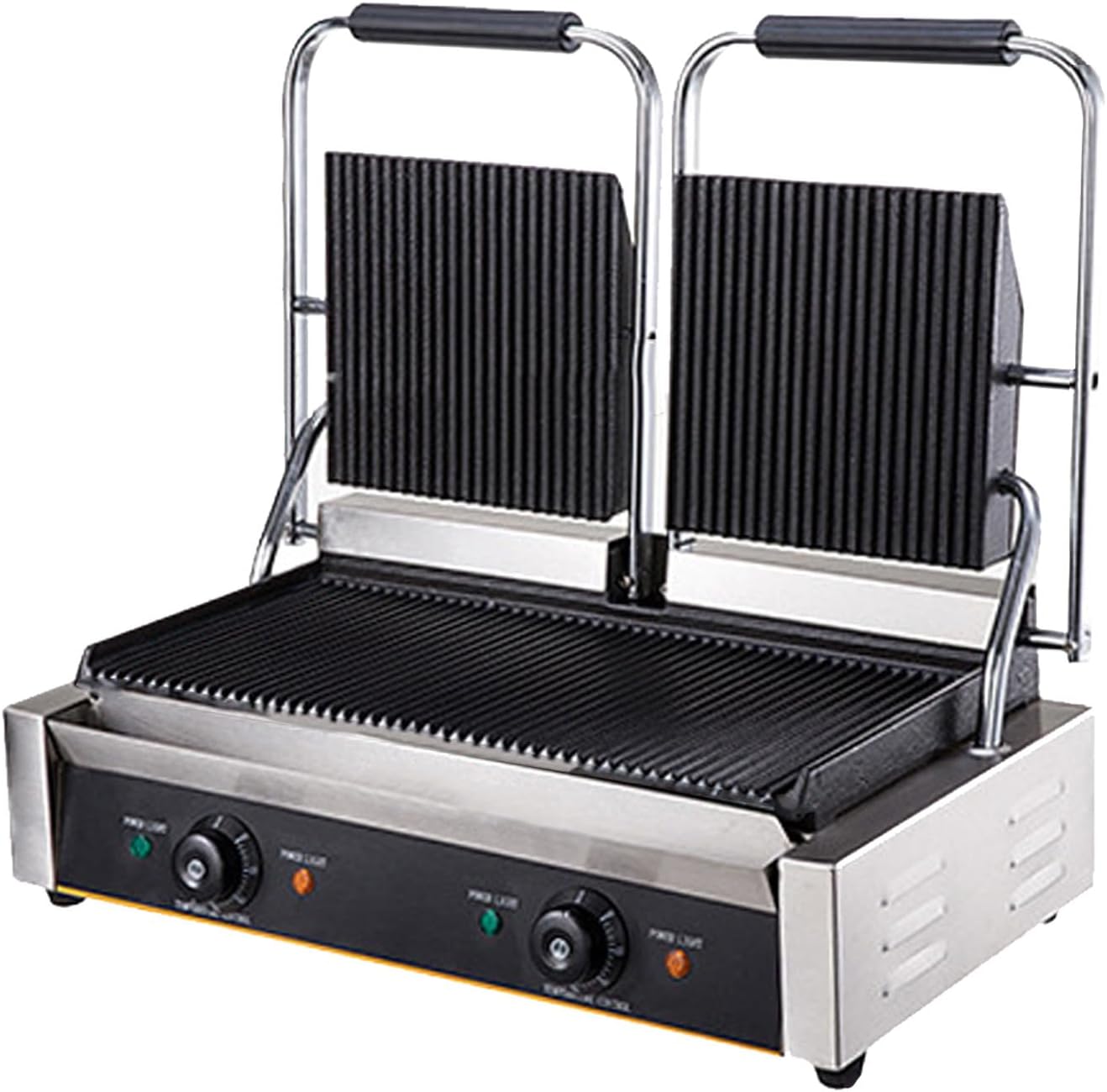 Commercial Panini Press with Grooved Grill, Sandwich Maker Machine, Electric Contact Grill Single, 1800W/3600W Indoor Grill, for Steaks,813A-110V