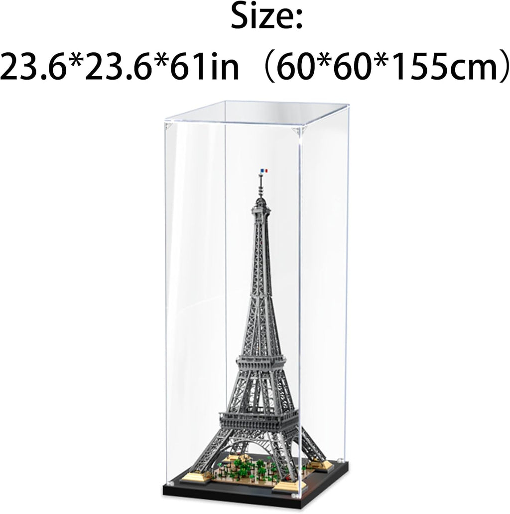 Applicable to Lego 10307 Paris Eiffel Tower 3MM Acrylic Display Box(23.6 * 23.6 * 61in), Display Cases for Collectibles, Sturdy Protection for Your Collectible,White Base