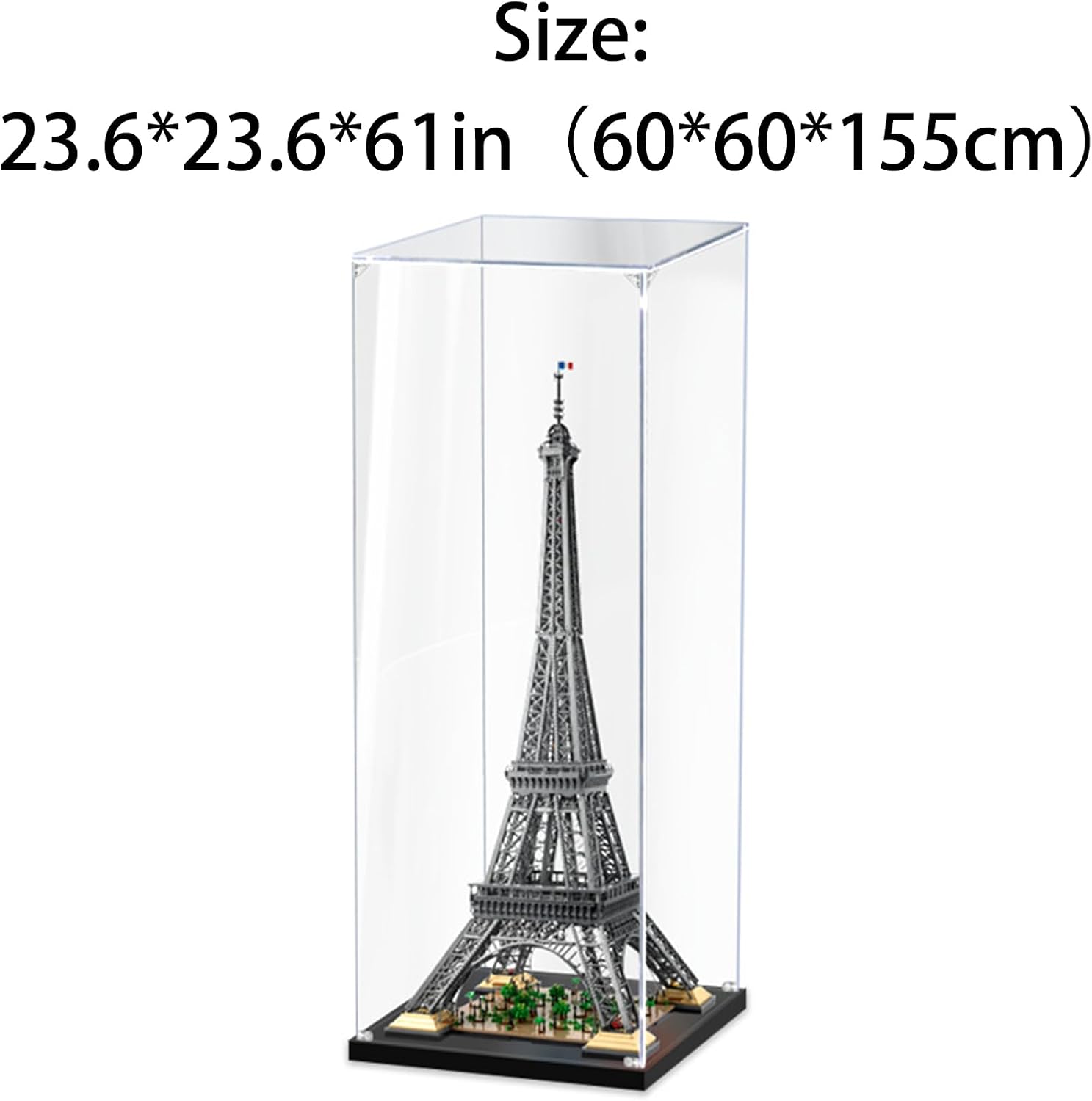 Applicable to Lego 10307 Paris Eiffel Tower 3MM Acrylic Display Box(23.6 * 23.6 * 61in), Display Cases for Collectibles, Sturdy Protection for Your Collectible,White Base