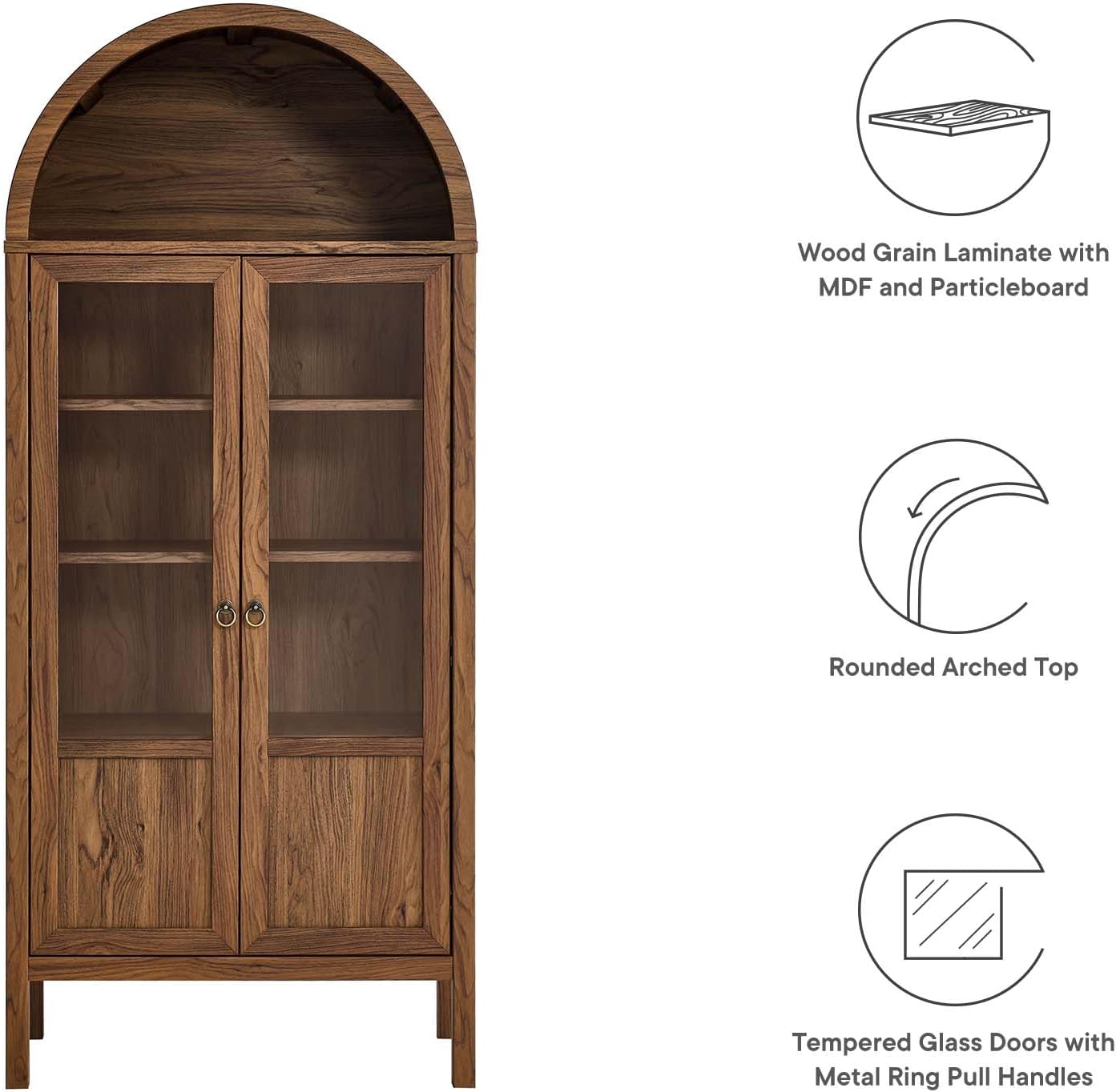 Modway EEI-6638-WAL Tessa Tall Arched Storage Display Cabinet, Walnut