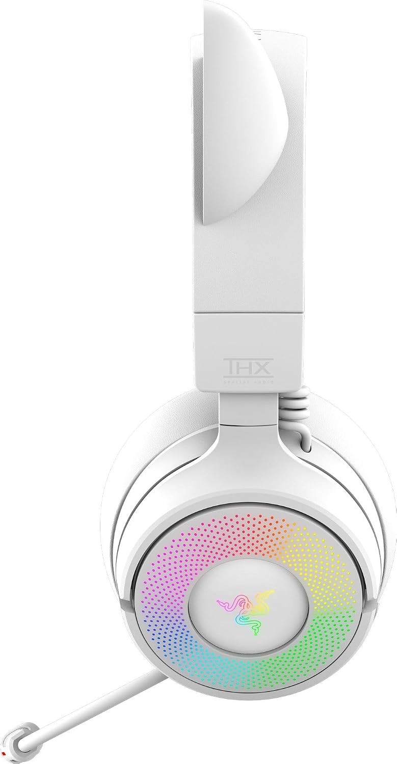 Razer Kraken Kitty V3 Pro Wireless RGB Gaming Headset: Chroma RGB Kitty Ears - 2.4 GHz, Bluetooth 5.3, USB A - Super Wideband Mic - 40mm Drivers - THX Spatial Audio - Comfortable Ear Cushions - White