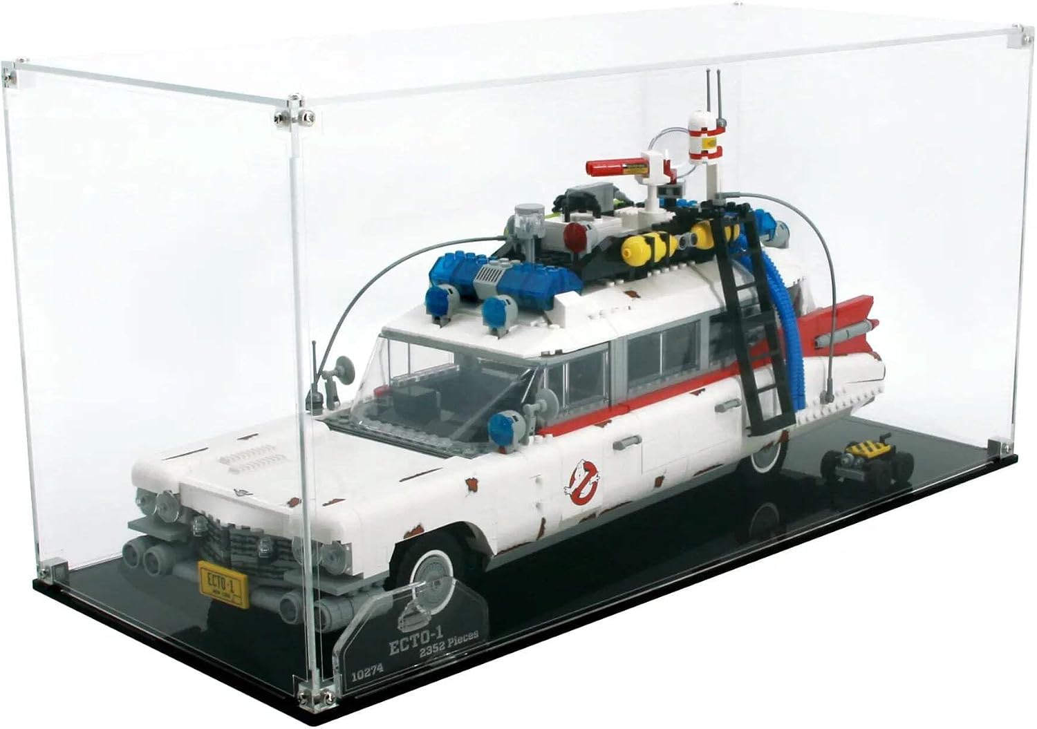 Display Case Compatible with Lego Ser 10274 - Ghostbusters ECTO-1 - Acrylic Dustproof Showcase with Pre-Printed Background - Set Not Included