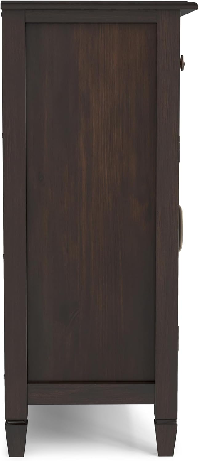 SIMPLIHOME Connaught 51-inch Wide Solid Wood Storage Cabinet in Chestnut Brown for the Entryway, Mudroom, 3 Drawers and Adjustable Shelves, Traditional Style, Space-Saving Design
