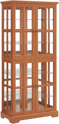 Lighted Glass Curio Cabinet with Lights & Adjustable Shelves,Curio Display Cabinet with Wood Frame & Glass Door,Corner Antique Display Case for Kitchen,Living Room,Office