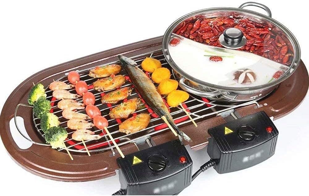 Barbecue Grill Multifunction Electric Grill Electric Grill Indoor Hot Pot Indoor Teppanyaki Grill with Divider Separate Dual Temperature Con tral Capacity