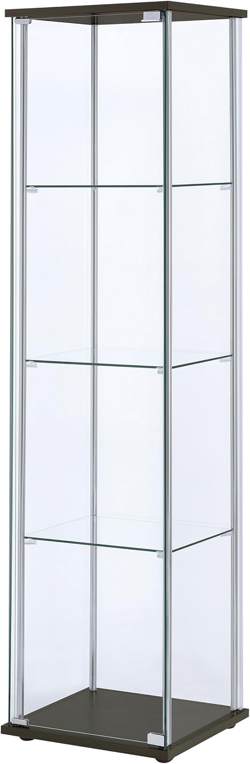 Coaster Home Furnishings - Bellatrix - Glass - 3-Shelf Curio Cabinet with Metal Frame, One Door, and Black Hardware - Living Room - 64-Inch - Cappuccino - 950172