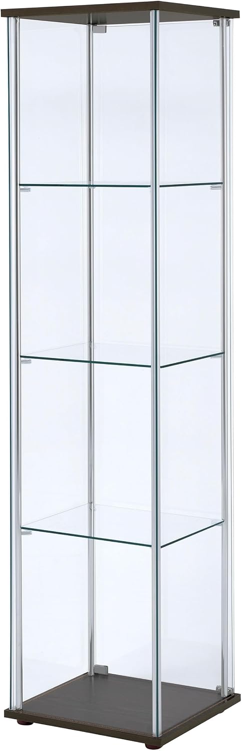 Coaster Home Furnishings - Bellatrix - Glass - 3-Shelf Curio Cabinet with Metal Frame, One Door, and Black Hardware - Living Room - 64-Inch - Cappuccino - 950172