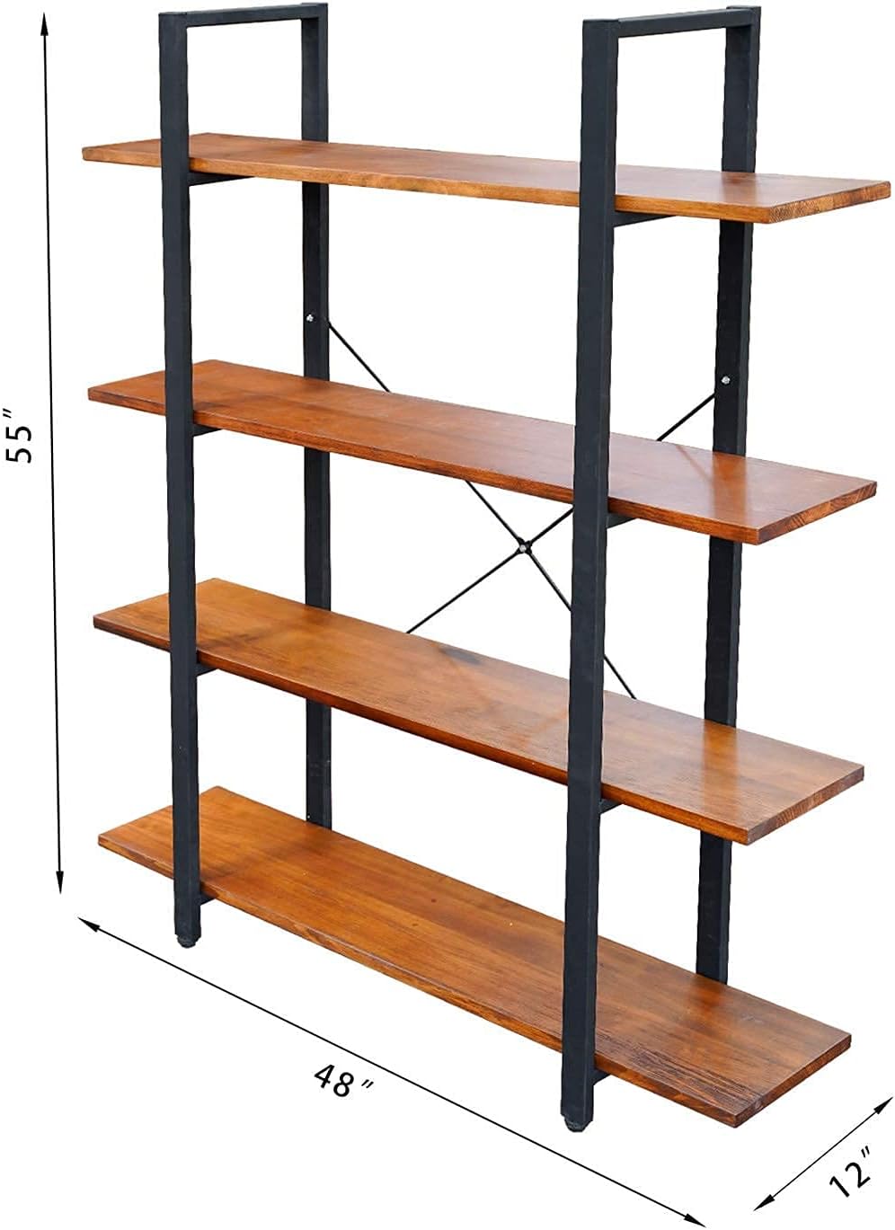 CONSDAN Industrial Bookshelf, USA Grown Hardwood, Real Wood Bookshelves, Modern Open Rustic Bookcase, Storage Shelf, Display Shelf, Poplar Solid Wood-4 Tier Shelf