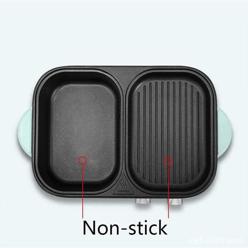 Portable Indoor Electric Bbq Grill Smokeless, 2 in 1 Electric Pan Shabu Hot Pot BBQ Frying Cook Grill with Adjustable Thermostat Easy Clean Non-Stick Griddle