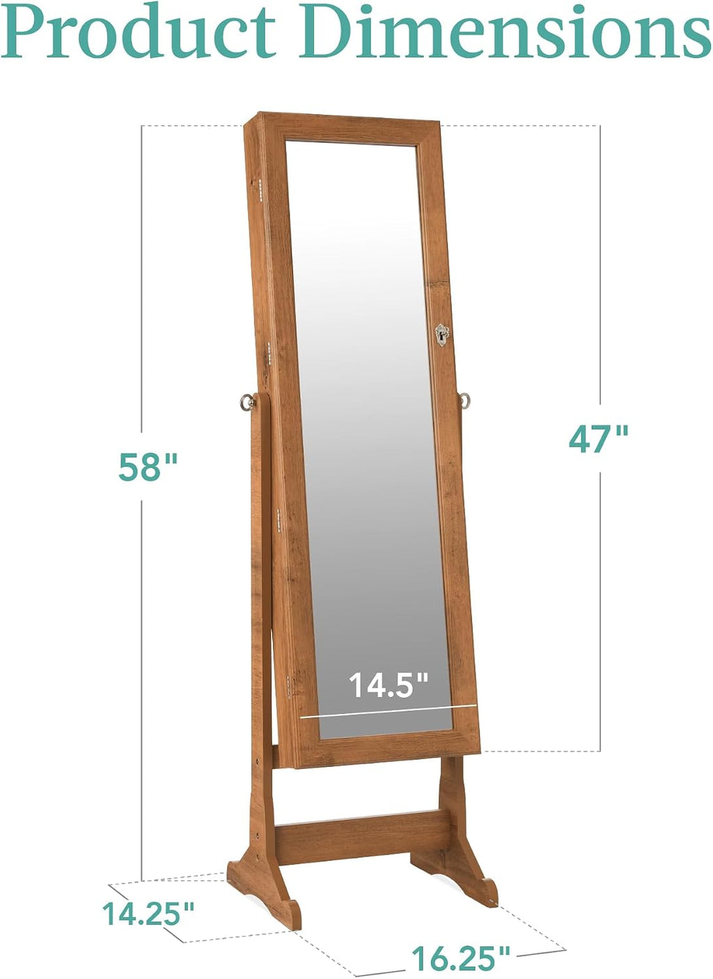 Best Choice Products Freestanding Jewelry Armoire Cabinet, Full Length Standing Mirror, Lockable Makeup Storage Organizer, w/Velvet Lining, 3 Angles, Lock, Accessory Pouch, 5 Shelves - Rustic Brown