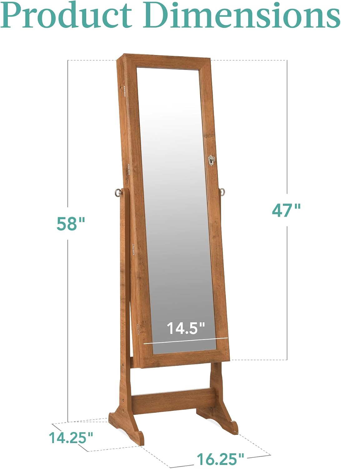 Best Choice Products Freestanding Jewelry Armoire Cabinet, Full Length Standing Mirror, Lockable Makeup Storage Organizer, w/Velvet Lining, 3 Angles, Lock, Accessory Pouch, 5 Shelves - Rustic Brown