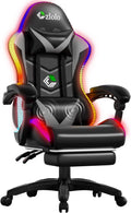 Czlolo Gaming Chair, Racing Style RGB LED Lights Gaming Chairs for Adults and Kids, Lumbar Massager Gamer Chair, High Back Reclining Computer Chair with Footrest and Headrest (Black/Gray)