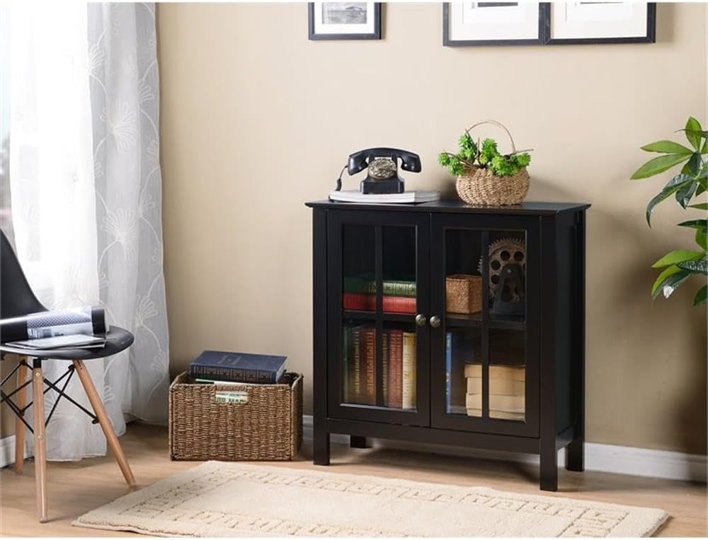 OS Home and Office Furniture Transitional Wood Accent Display Cabinet in Black