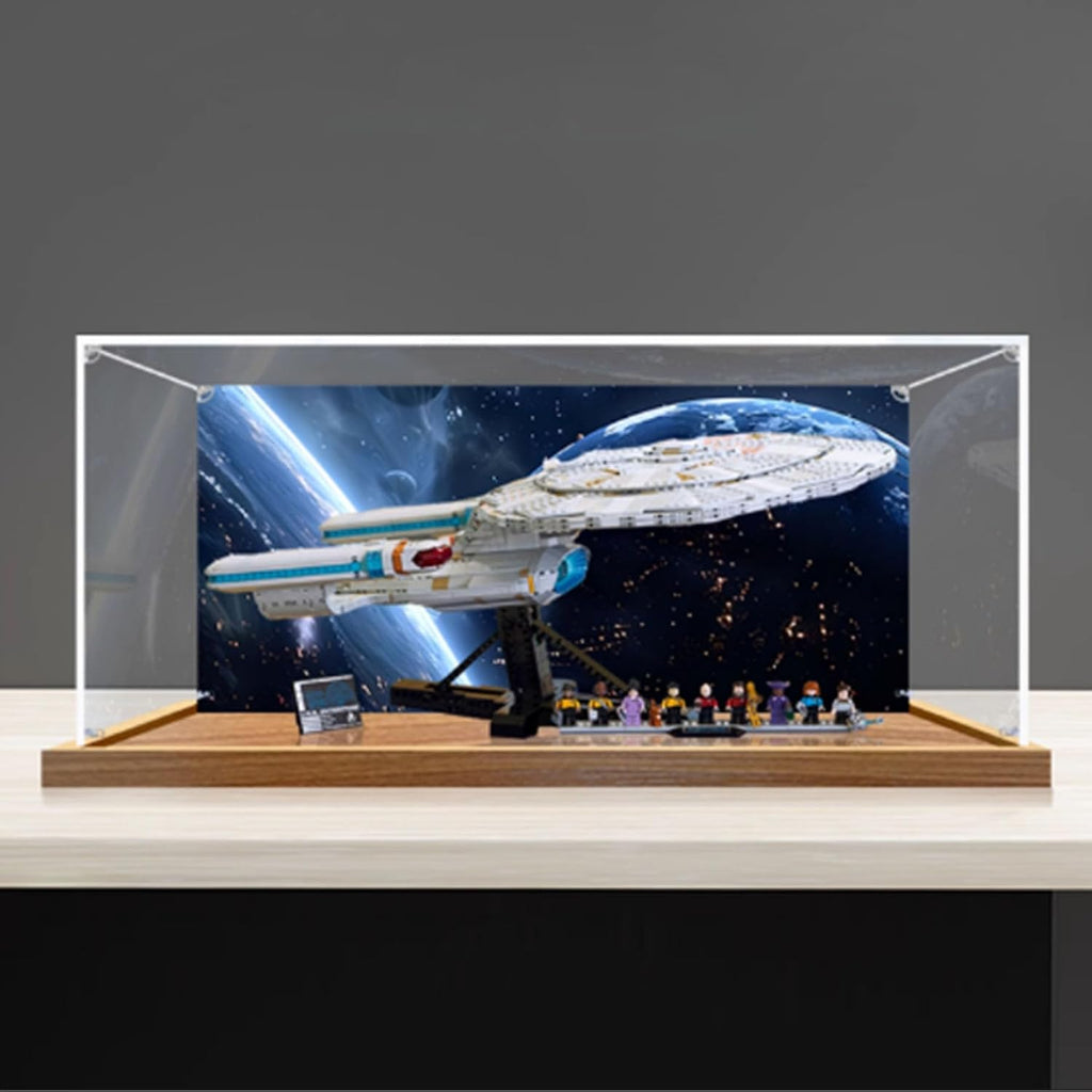 Dustproof Clear Acrylic Display Case,Designed for Lego 10356 Starship Model Collection Protection Acrylic Dustproof Display Box (Model Kit Not Included) (Woodenbase+backspray 3mm)
