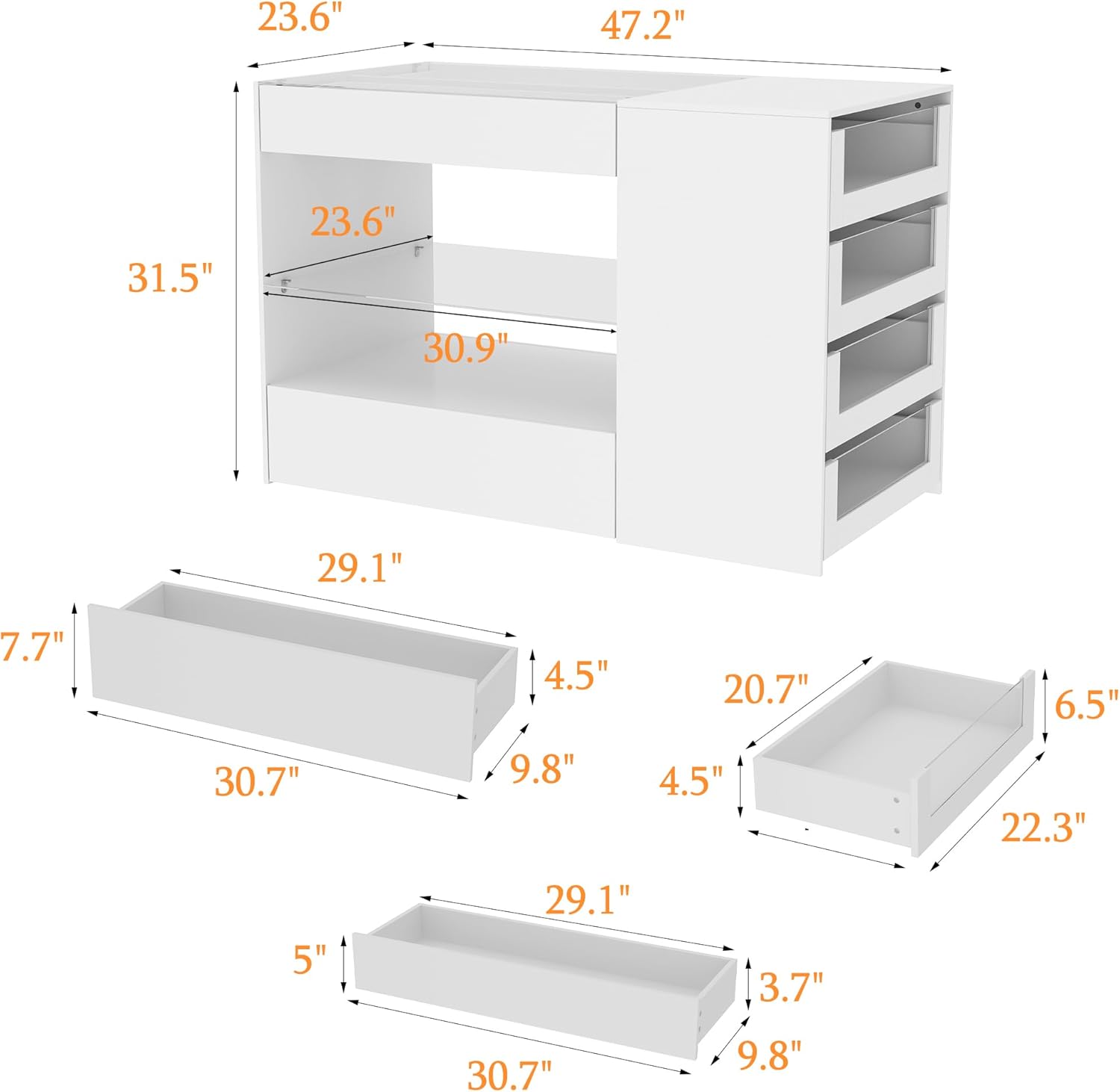 FUFU&GAGA Closet Island with Glass Top & 8 Drawers for Walk in Closet, Jewelry Display Cabinet Island with Glass Shelf, for Store Dressing Room Shop, 47.2'W x 23.6'D x 31.5'H