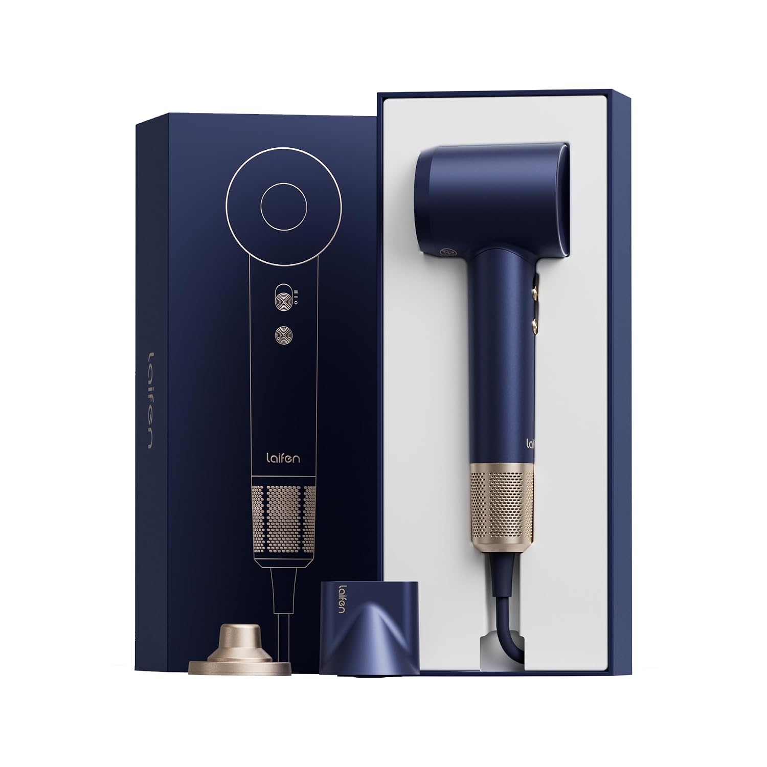 Laifen Premium High-Speed Hair Dryer Royal Blue Gift Box, Professional Ionic Portable Blow Dryer with 110,000 RPM, Lightweight, Low Noise, 360° Magnetic Styling Attachment, Wall Mount, Gift Bag, HD502
