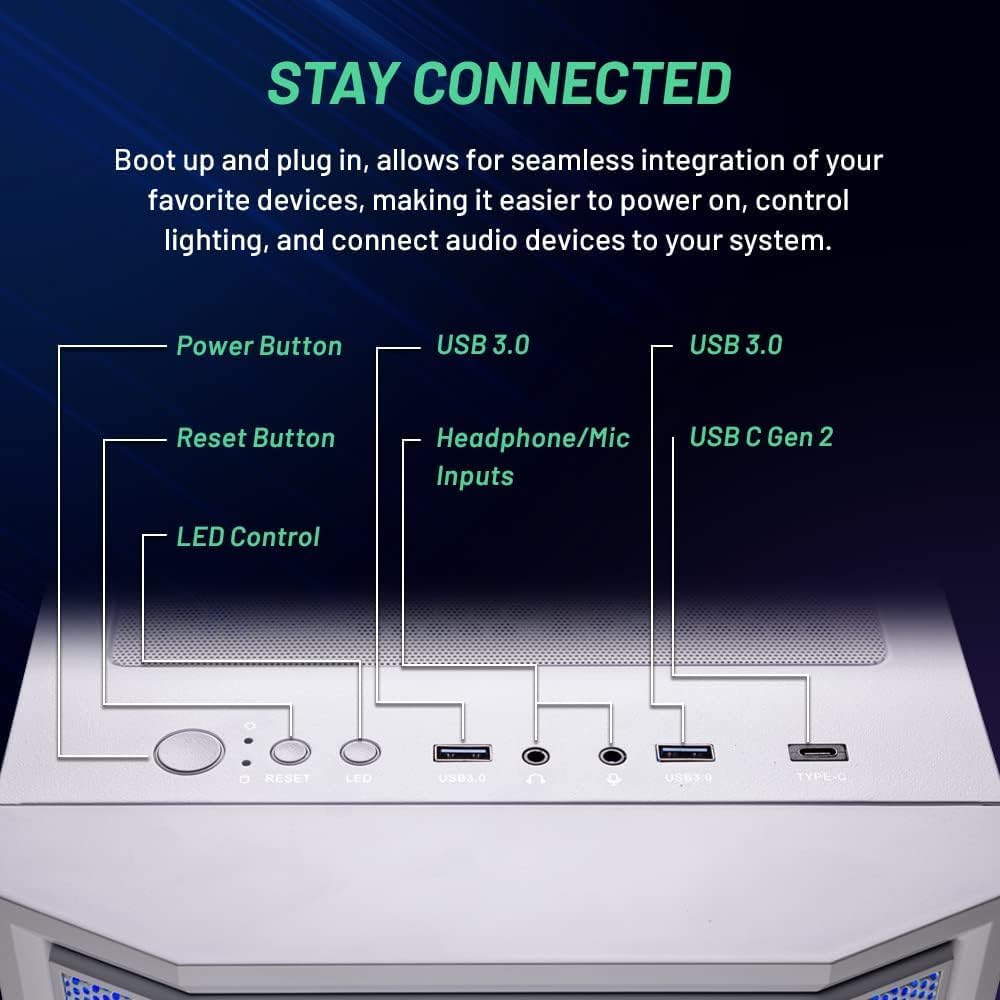 Skytech Gaming Archangel Desktop PC, Ryzen 7 5700 3.7 GHz (4.6GHz), AMD RX 9060XT 8GB, 1TB NVMe SSD, 32GB DDR4 RAM 3200, 650W Gold PSU, Wi-Fi, Win 11