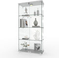 GarveeHome 4 Shelves Display Cabinet, Tempered Glass Curio Showcase with LED Light & Lock, Double Doors Storage Cabinet for Living Room Bedroom Office, White, 64x31.7x14.3 Inch