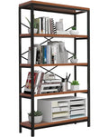 Himimi Industrial Bookshelf 5-Tier, Bookcase 58' H Ladder Shelf, Storage Shelves Rack Shelf Unit, Accent Furniture Metal Frame, Home Office Furniture for Bathroom, Living Room, Vintage Brown