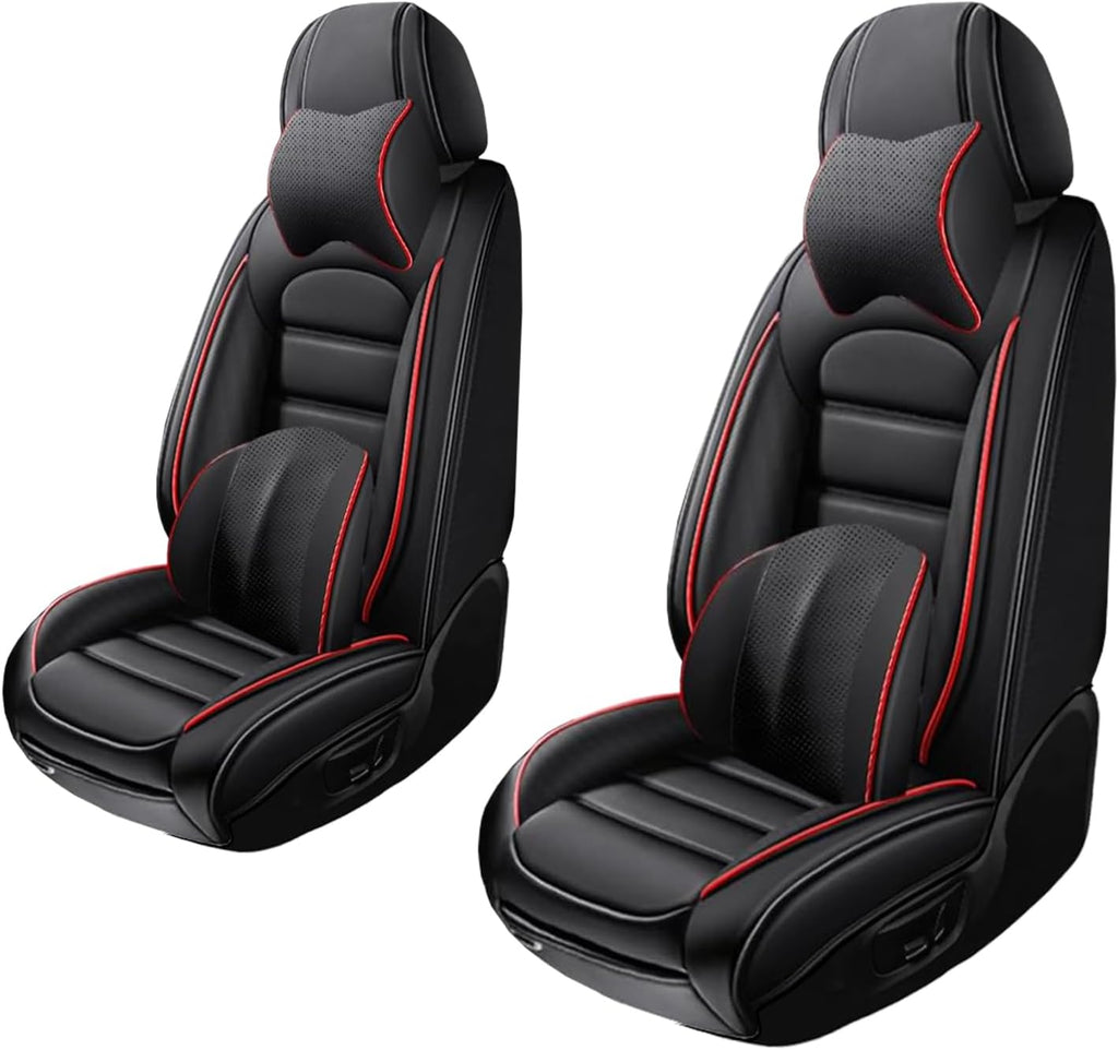 2 Seat Covers for Volvo XC90 2006-2024 Leather Car Seat Covers Waterproof Soft Car Seat Protectors Comfort Premium Automotive Seat Covers with Airbag（Luxury,Black+Red Bars）