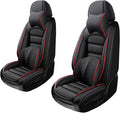 2 Seat Covers for Volvo XC90 2006-2024 Leather Car Seat Covers Waterproof Soft Car Seat Protectors Comfort Premium Automotive Seat Covers with Airbag（Luxury,Black+Red Bars）