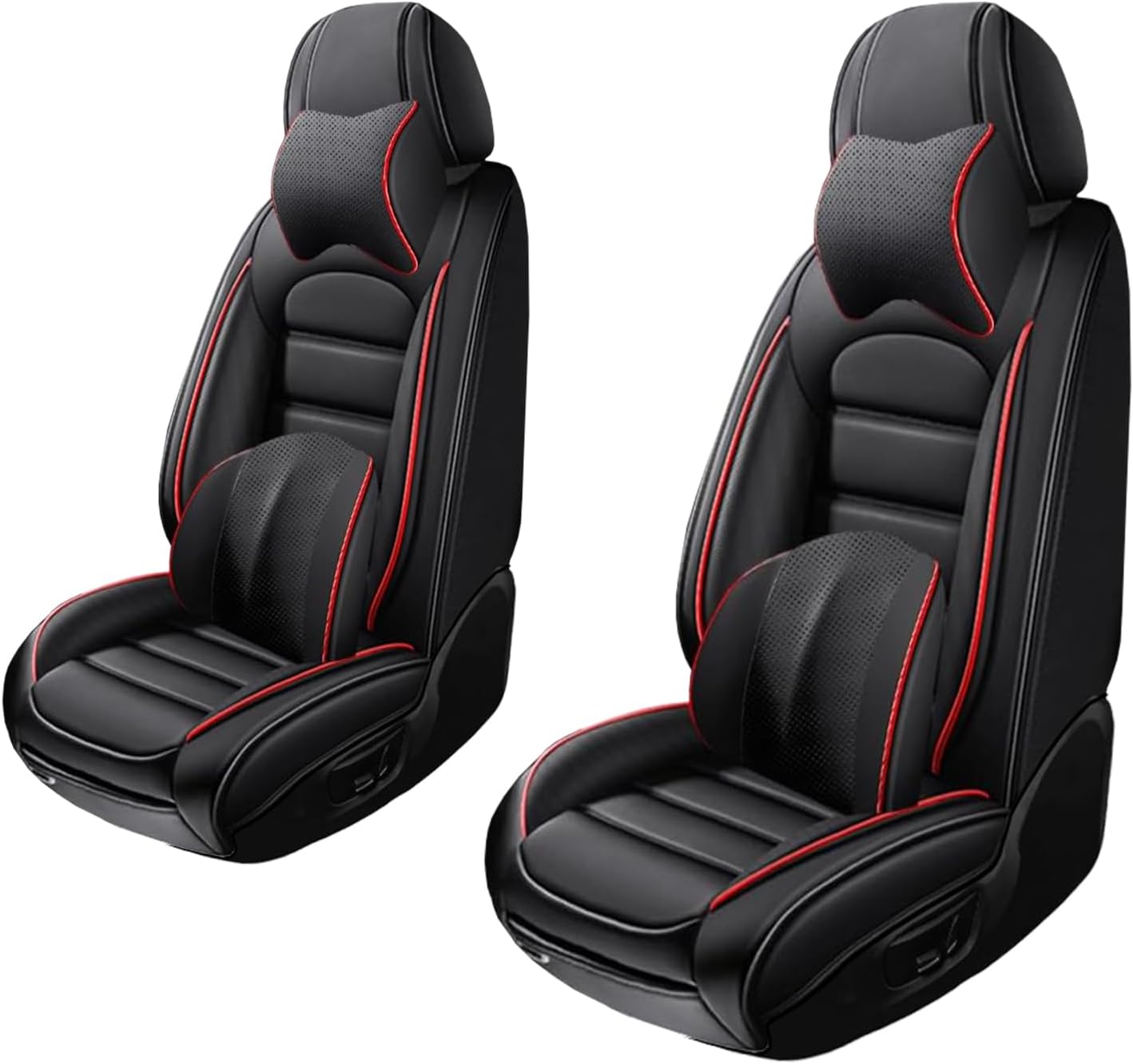 2 Seat Covers for Volvo XC90 2006-2024 Leather Car Seat Covers Waterproof Soft Car Seat Protectors Comfort Premium Automotive Seat Covers with Airbag（Luxury,Black+Red Bars）